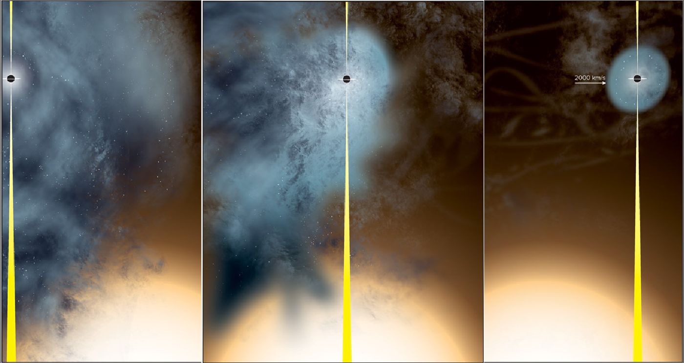 Artist’s conception of how the “nearly naked” supermassive black hole originated. Image: Bill Saxton, NRAO/AUI/NSF